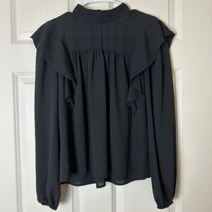 WAYF Black Long Sleeve Ruffle Blouse Women Size S